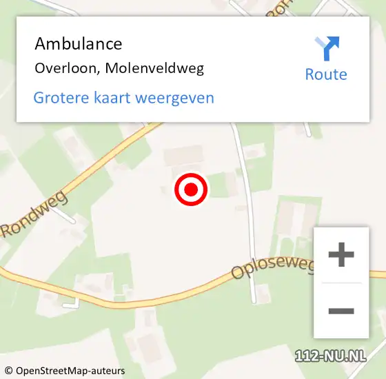 Locatie op kaart van de 112 melding: Ambulance Overloon, Molenveldweg op 13 september 2013 07:26