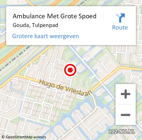 Locatie op kaart van de 112 melding: Ambulance Met Grote Spoed Naar Gouda, Tulpenpad op 15 augustus 2015 14:01