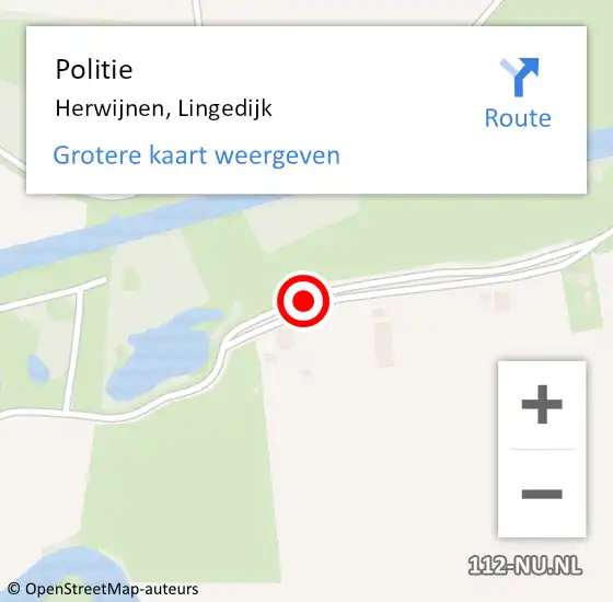 Locatie op kaart van de 112 melding: Politie Herwijnen, Lingedijk op 15 augustus 2015 14:05