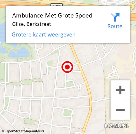 Locatie op kaart van de 112 melding: Ambulance Met Grote Spoed Naar Gilze, Berkstraat op 15 augustus 2015 14:59