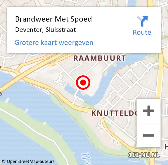 Locatie op kaart van de 112 melding: Brandweer Met Spoed Naar Deventer, Sluisstraat op 15 augustus 2015 15:02