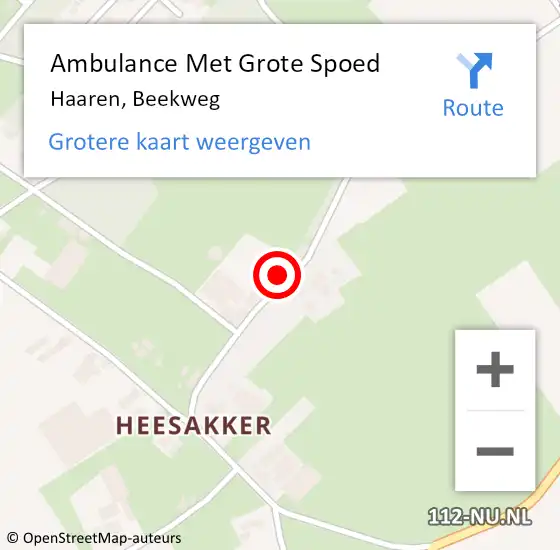 Locatie op kaart van de 112 melding: Ambulance Met Grote Spoed Naar Haaren, Beekweg op 15 augustus 2015 15:44