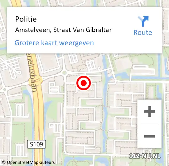 Locatie op kaart van de 112 melding: Politie Amstelveen, Straat Van Gibraltar op 15 augustus 2015 16:33