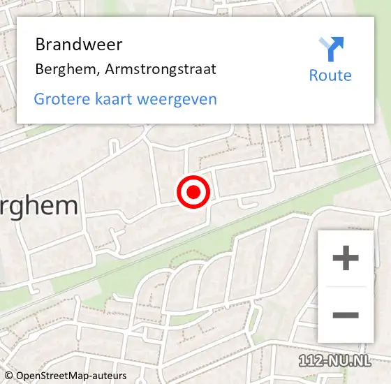 Locatie op kaart van de 112 melding: Brandweer Berghem, Armstrongstraat op 15 augustus 2015 16:34