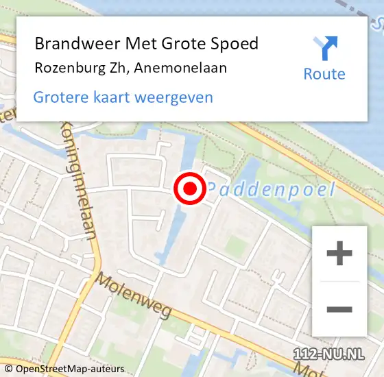 Locatie op kaart van de 112 melding: Brandweer Met Grote Spoed Naar Rozenburg Zh, Anemonelaan op 15 augustus 2015 16:46