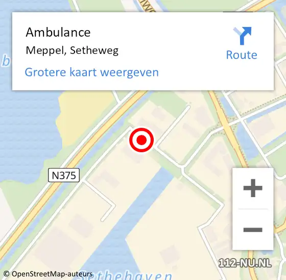 Locatie op kaart van de 112 melding: Ambulance Meppel, Setheweg op 15 augustus 2015 17:06