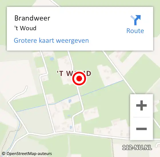 Locatie op kaart van de 112 melding: Brandweer 't Woud op 15 augustus 2015 18:19