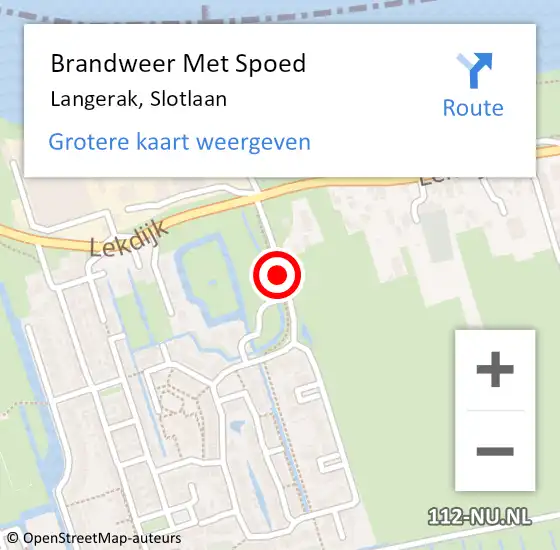 Locatie op kaart van de 112 melding: Brandweer Met Spoed Naar Langerak, Slotlaan op 15 augustus 2015 18:56