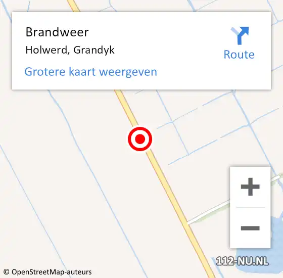 Locatie op kaart van de 112 melding: Brandweer Holwerd, Grandyk op 15 augustus 2015 18:56