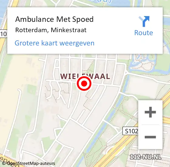 Locatie op kaart van de 112 melding: Ambulance Met Spoed Naar Rotterdam, Minkestraat op 15 augustus 2015 20:34