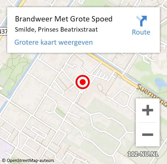 Locatie op kaart van de 112 melding: Brandweer Met Grote Spoed Naar Smilde, Prinses Beatrixstraat op 15 augustus 2015 20:52