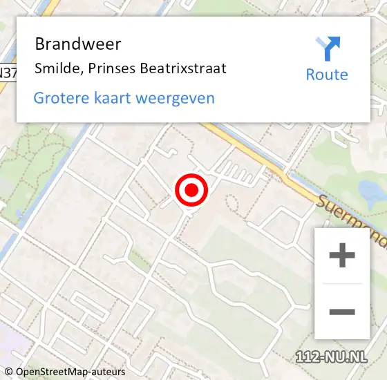 Locatie op kaart van de 112 melding: Brandweer Smilde, Prinses Beatrixstraat op 15 augustus 2015 20:53