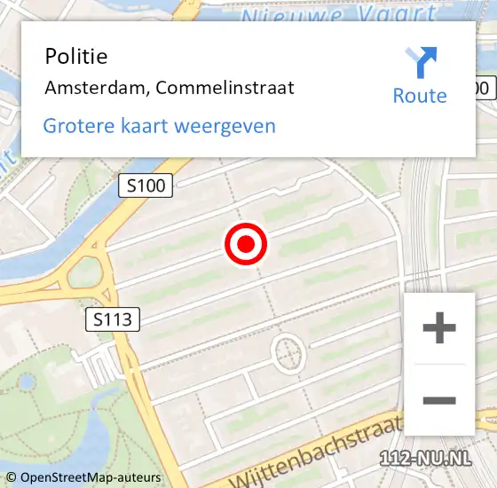 Locatie op kaart van de 112 melding: Politie Amsterdam, Commelinstraat op 15 augustus 2015 21:31