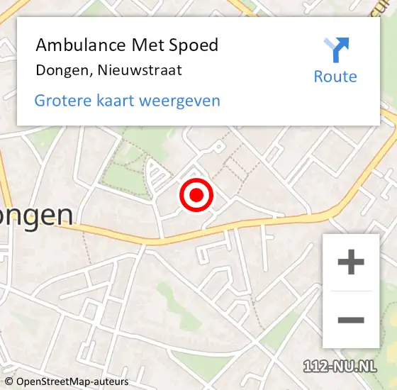 Locatie op kaart van de 112 melding: Ambulance Met Spoed Naar Dongen, Nieuwstraat op 15 augustus 2015 22:22