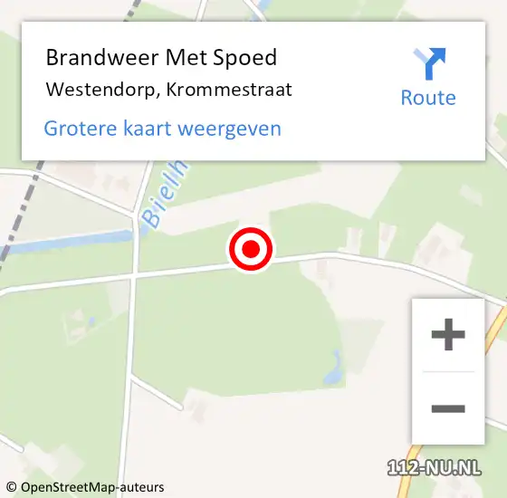 Locatie op kaart van de 112 melding: Brandweer Met Spoed Naar Westendorp, Krommestraat op 15 augustus 2015 23:28