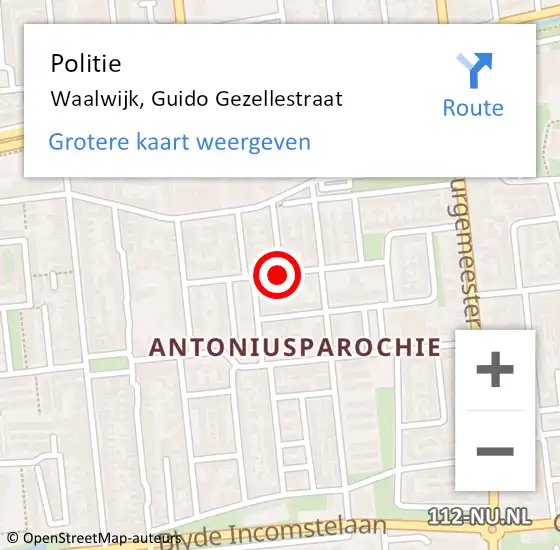 Locatie op kaart van de 112 melding: Politie Waalwijk, Guido Gezellestraat op 16 augustus 2015 00:53