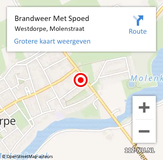 Locatie op kaart van de 112 melding: Brandweer Met Spoed Naar Westdorpe, Molenstraat op 16 augustus 2015 01:19