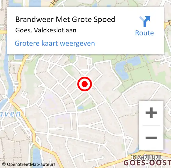 Locatie op kaart van de 112 melding: Brandweer Met Grote Spoed Naar Goes, Valckeslotlaan op 16 augustus 2015 02:53