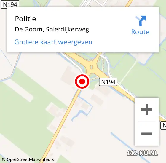 Locatie op kaart van de 112 melding: Politie De Goorn, Spierdijkerweg op 16 augustus 2015 05:16
