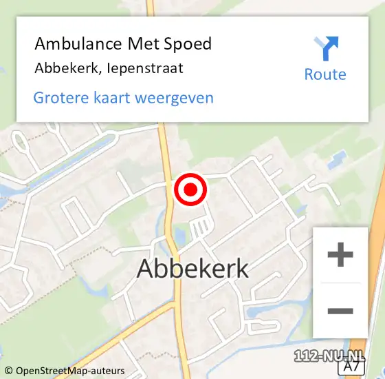 Locatie op kaart van de 112 melding: Ambulance Met Spoed Naar Abbekerk, Iepenstraat op 16 augustus 2015 05:52