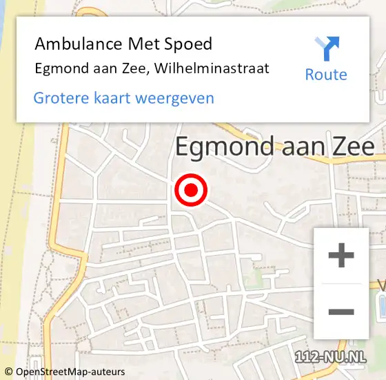 Locatie op kaart van de 112 melding: Ambulance Met Spoed Naar Egmond aan Zee, Wilhelminastraat op 16 augustus 2015 06:56