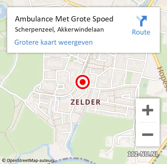 Locatie op kaart van de 112 melding: Ambulance Met Grote Spoed Naar Scherpenzeel, Akkerwindelaan op 16 augustus 2015 09:20