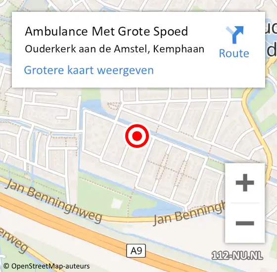 Locatie op kaart van de 112 melding: Ambulance Met Grote Spoed Naar Ouderkerk aan de Amstel, Kemphaan op 16 augustus 2015 09:32