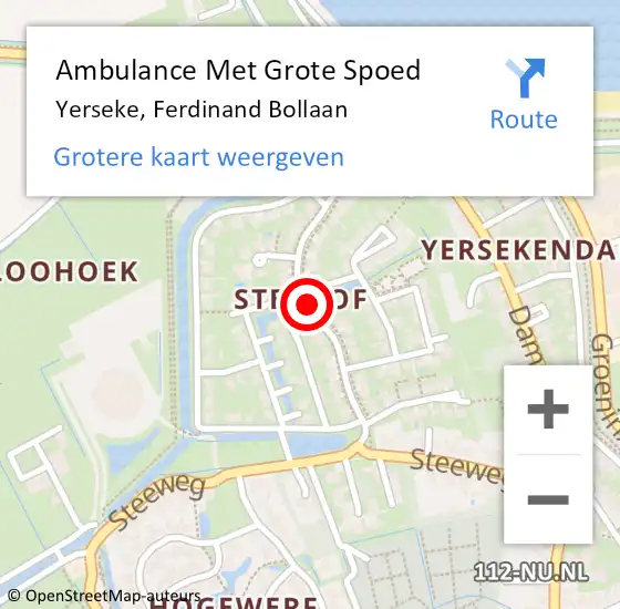 Locatie op kaart van de 112 melding: Ambulance Met Grote Spoed Naar Yerseke, Ferdinand Bollaan op 16 augustus 2015 11:48