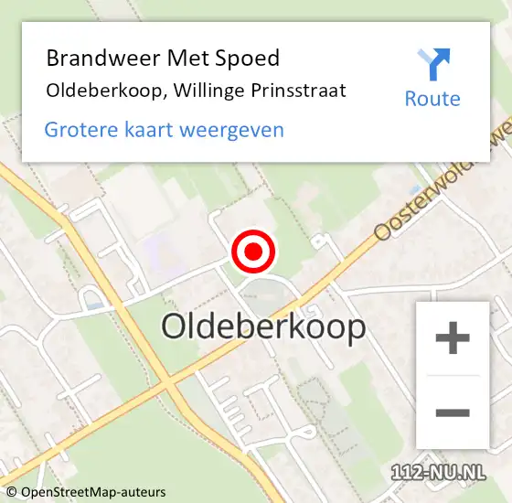 Locatie op kaart van de 112 melding: Brandweer Met Spoed Naar Oldeberkoop, Willinge Prinsstraat op 16 augustus 2015 12:10