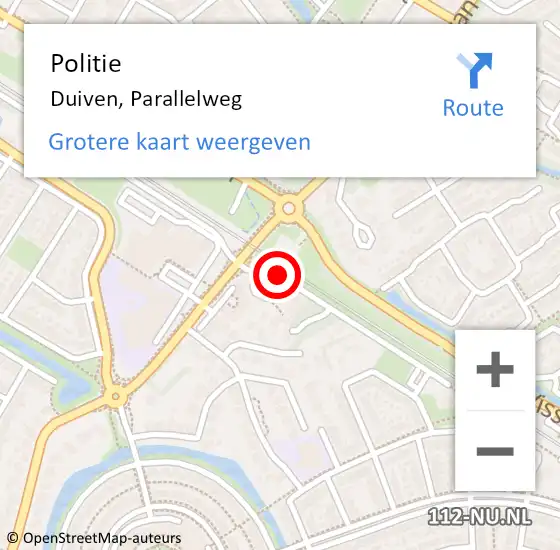 Locatie op kaart van de 112 melding: Politie Duiven, Parallelweg op 16 augustus 2015 12:17