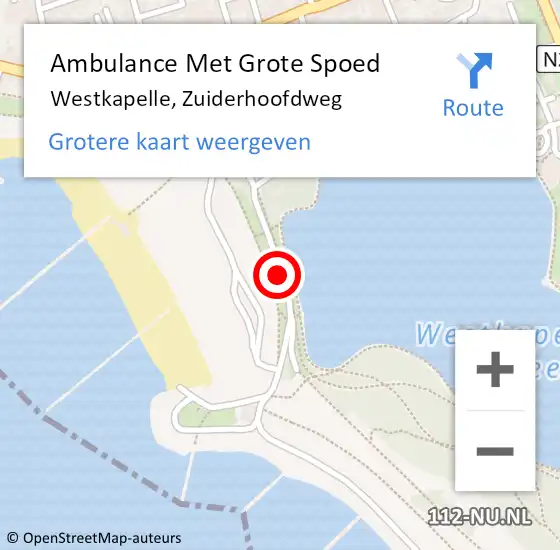 Locatie op kaart van de 112 melding: Ambulance Met Grote Spoed Naar Westkapelle, Zuiderhoofdweg op 16 augustus 2015 12:57