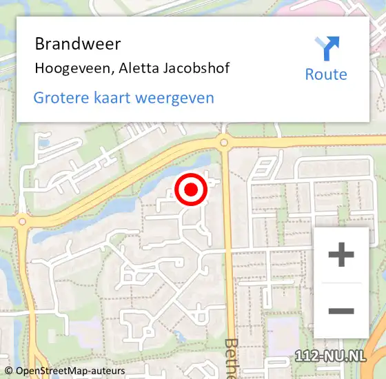 Locatie op kaart van de 112 melding: Brandweer Hoogeveen, Aletta Jacobshof op 16 augustus 2015 14:46