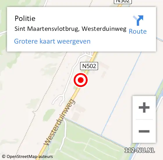 Locatie op kaart van de 112 melding: Politie Sint Maartensvlotbrug, Westerduinweg op 16 augustus 2015 14:57