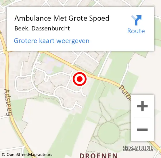 Locatie op kaart van de 112 melding: Ambulance Met Grote Spoed Naar Beek, Dassenburcht op 16 augustus 2015 16:27