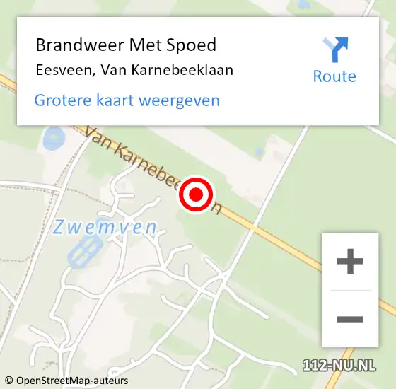 Locatie op kaart van de 112 melding: Brandweer Met Spoed Naar Eesveen, Van Karnebeeklaan op 16 augustus 2015 16:49