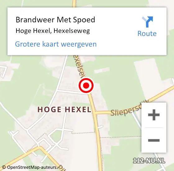 Locatie op kaart van de 112 melding: Brandweer Met Spoed Naar Hoge Hexel, Hexelseweg op 16 augustus 2015 17:11