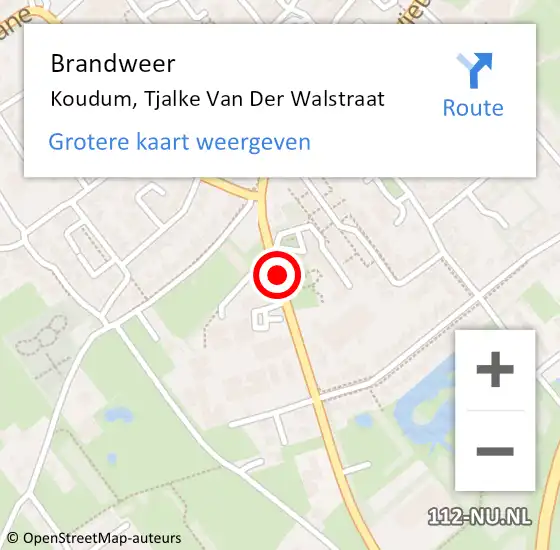 Locatie op kaart van de 112 melding: Brandweer Koudum, Tjalke Van Der Walstraat op 16 augustus 2015 18:51