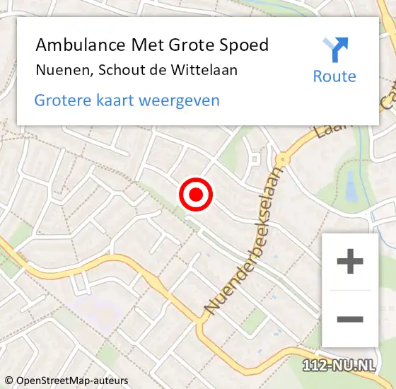 Locatie op kaart van de 112 melding: Ambulance Met Grote Spoed Naar Nuenen, Schout de Wittelaan op 16 augustus 2015 19:10