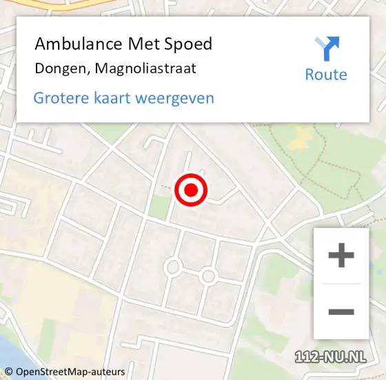 Locatie op kaart van de 112 melding: Ambulance Met Spoed Naar Dongen, Magnoliastraat op 17 november 2013 16:06