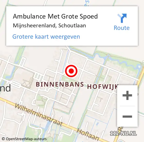 Locatie op kaart van de 112 melding: Ambulance Met Grote Spoed Naar Mijnsheerenland, Schoutlaan op 17 augustus 2015 00:53