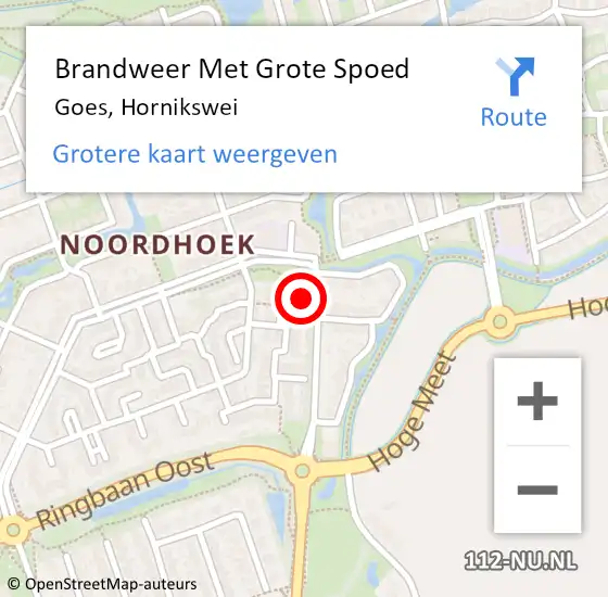 Locatie op kaart van de 112 melding: Brandweer Met Grote Spoed Naar Goes, Hornikswei op 17 augustus 2015 05:40