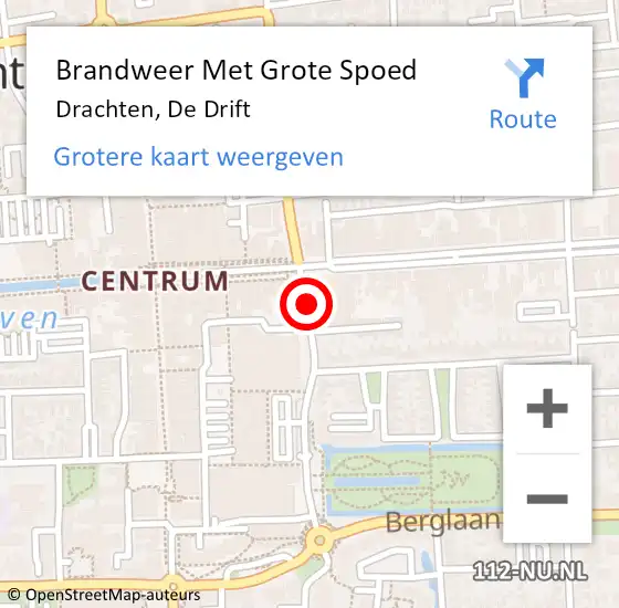 Locatie op kaart van de 112 melding: Brandweer Met Grote Spoed Naar Drachten, De Drift op 17 augustus 2015 07:27