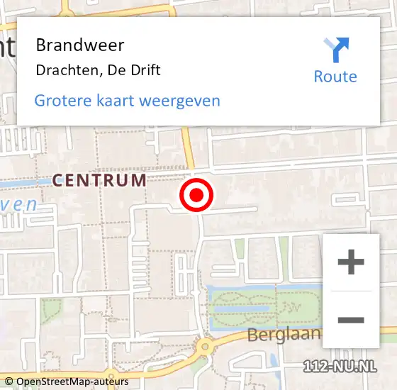 Locatie op kaart van de 112 melding: Brandweer Drachten, De Drift op 17 augustus 2015 07:28