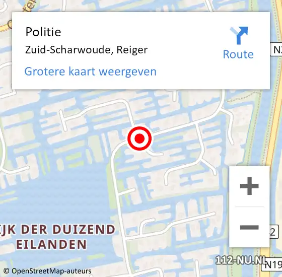 Locatie op kaart van de 112 melding: Politie Zuid-Scharwoude, Reiger op 17 augustus 2015 07:31