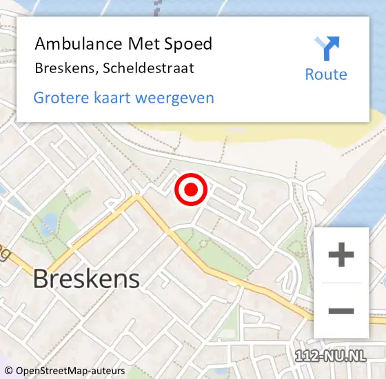 Locatie op kaart van de 112 melding: Ambulance Met Spoed Naar Breskens, Scheldestraat op 17 augustus 2015 08:48