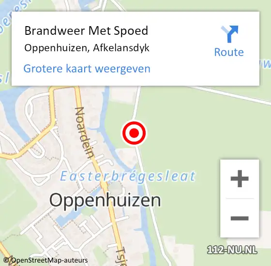 Locatie op kaart van de 112 melding: Brandweer Met Spoed Naar Oppenhuizen, Afkelansdyk op 17 augustus 2015 09:12