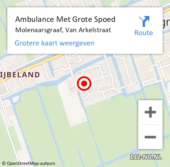 Locatie op kaart van de 112 melding: Ambulance Met Grote Spoed Naar Molenaarsgraaf, Van Arkelstraat op 17 augustus 2015 11:38