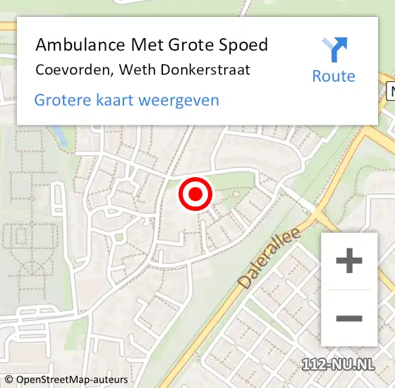 Locatie op kaart van de 112 melding: Ambulance Met Grote Spoed Naar Coevorden, Weth Donkerstraat op 17 augustus 2015 12:54