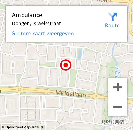 Locatie op kaart van de 112 melding: Ambulance Dongen, Israelsstraat op 17 augustus 2015 14:14