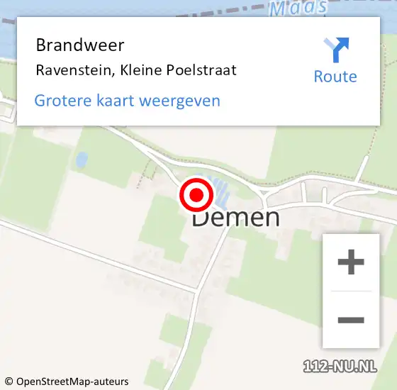 Locatie op kaart van de 112 melding: Brandweer Ravenstein, Kleine Poelstraat op 17 augustus 2015 14:30